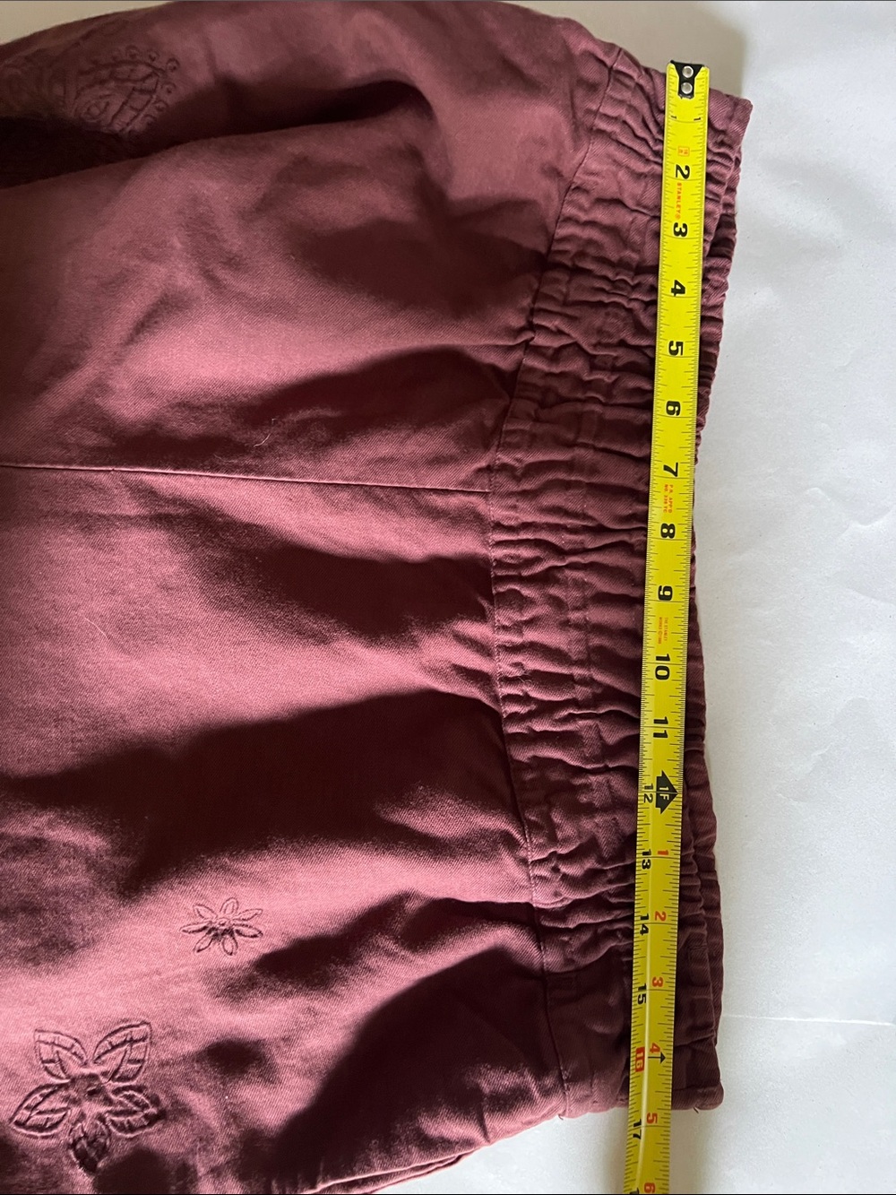 Anthropologie The Somerset Pull-On Wide pant wash embroidered cropped Burgundy L - Picture 10 of 13
